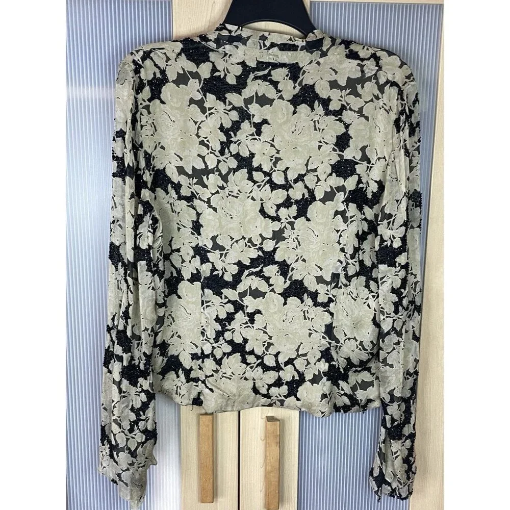 Carmen Marc Valvo Beaded V-Neck Top Blouse Sz 14 Designer Party Wedding Silk - Picture 5 of 12